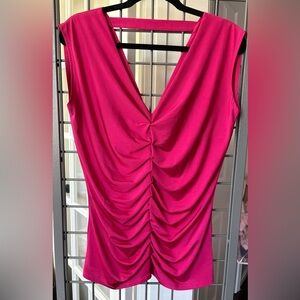 Boston Proper Fuchsia Ruched V-Neck Blouse